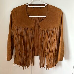 Genuine pig suede leather jacket with tassel trim. Women’s XS.